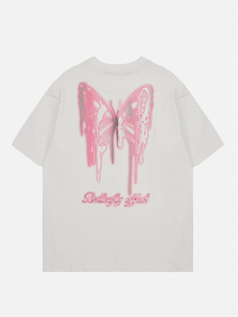 T Shirts Aelfric Eden Metal Butterfly Print Tee Noir | ACG-39603538